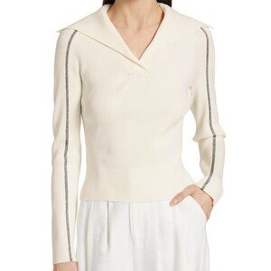 NWT$395 SIMKHAI Beckie Long-Sleeve Slightly Cropped Tee Rib Knit Sweater Sz. M